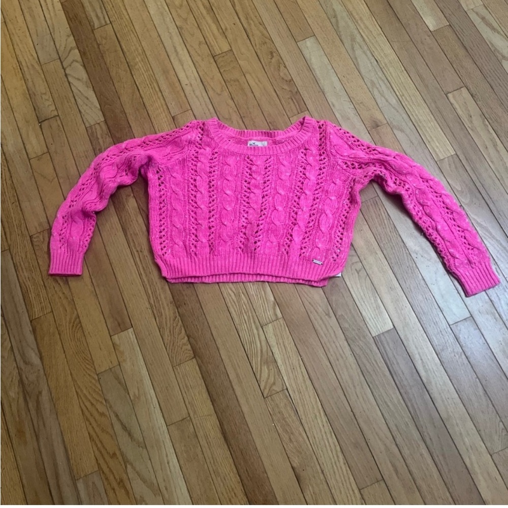 Hollister Hot Pink Cable Knit Cropped Crewneck Sweater
